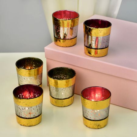 Multicolor Glass Votive Tea Light Holder in Set of 6
